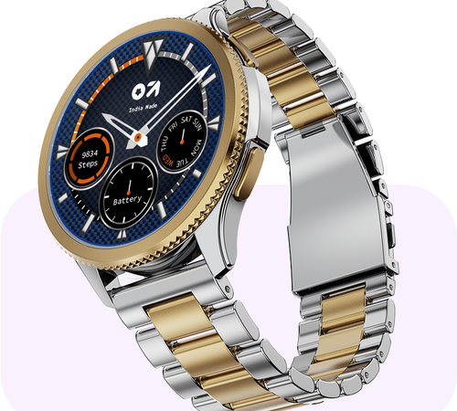 Smartwatch with silver & gold metal chain